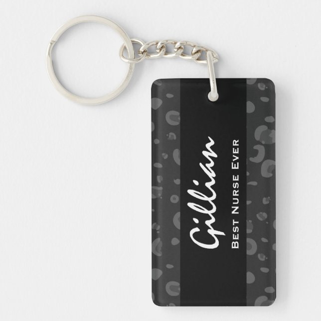 Best Nurse Ever Custom Name Black Leopard Gift Key Ring (Front)