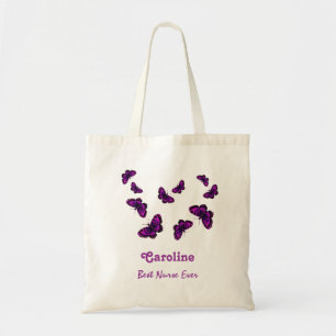 Best NURSE Ever Custom Name Butterflies Tote Bag
