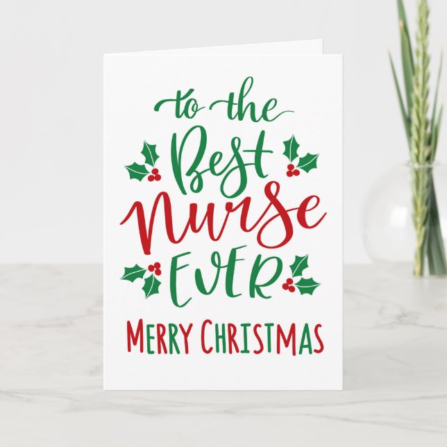Best Nurse Ever Merry Christmas Typography Card (Front)