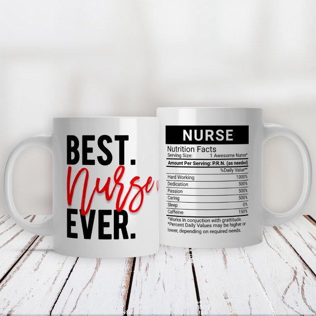 Best Nurse Ever Red + Editable Nutrition Facts, Large Coffee Mug (Creator Uploaded)