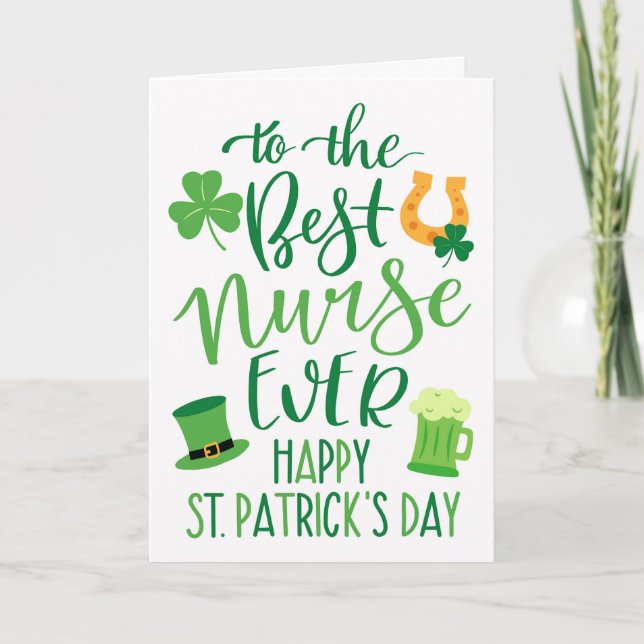 Best Nurse Ever St Patrick's Day Typography Card (Front)