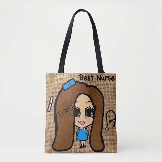 Best Nurse Tote - Personalised Caricature Named Bag (Front)
