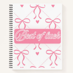 "Best of Luck" Aesthetic Pink Ribbon Spiral  Notebook