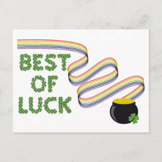 Best of Luck Clovers, Rainbow and Pot of Gold Postcard