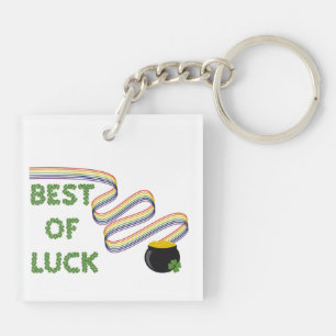 Best of Luck Greeting with Clovers and Rainbow Key Ring