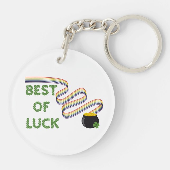 Best of Luck Greeting with Clovers and Rainbow Key Ring (Back)