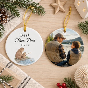 Best Papa Bear Ever Son Fishing Photo Ceramic Tree Decoration