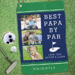BEST PAPA BY PAR 3 Photo Collage Blue Green Golf Towel<br><div class="desc">Personalised photo golf towel with 3 pictures for the golfer grandfather or dad called PAPA with the suggested editable funny golf saying BEST PAPA BY PAR (or change to your custom text) in an editable blue, green and white colour scheme. Add a name, monogram or a special message at the...</div>