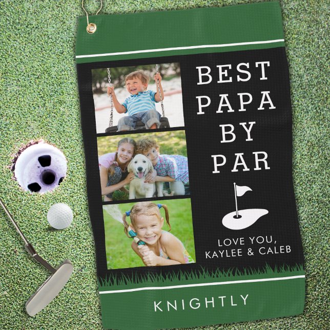 BEST PAPA BY PAR 3 Photo Collage Personalised Golf Towel (Creator Uploaded)