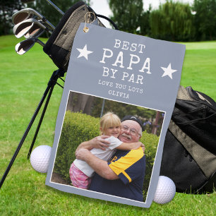 Best Papa by Par Grandpa Custom Photo Gift Grey Golf Towel