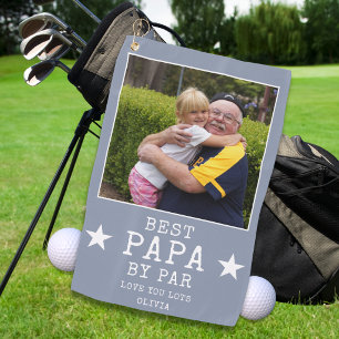 Best Papa by Par Personalised Grandpa Photo Grey Golf Towel
