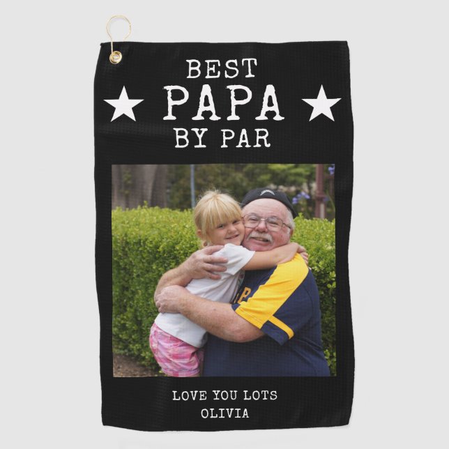 Best Papa by Par Photo Gift Personalised Grandpa  Golf Towel (Front)