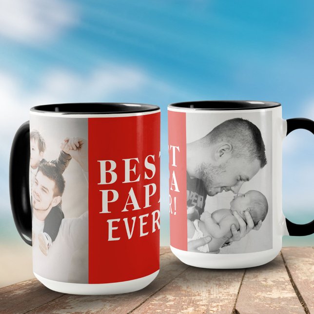 Best Papa Ever 2 Photo Collage Red Mug (Creator Uploaded)