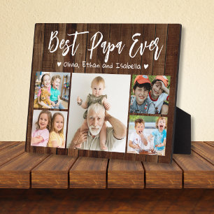Best Papa Ever 5 Grandkids Photo Collage Wood Plaque