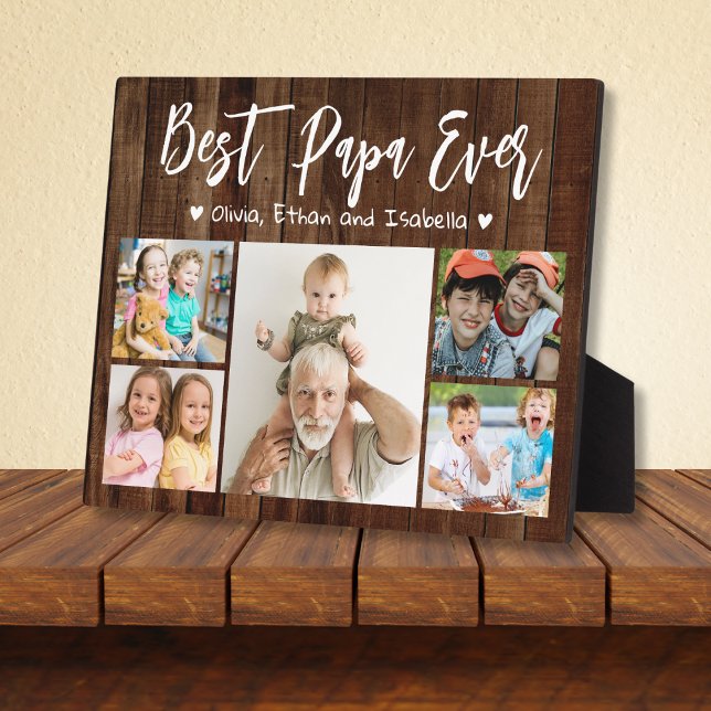 Best Papa Ever 5 Grandkids Photo Collage Wood Plaque (Creator Uploaded)