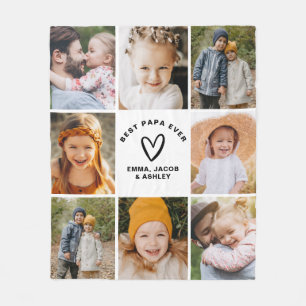 Best Papa Ever 8 Photo Custom Collage Instagram Fleece Blanket