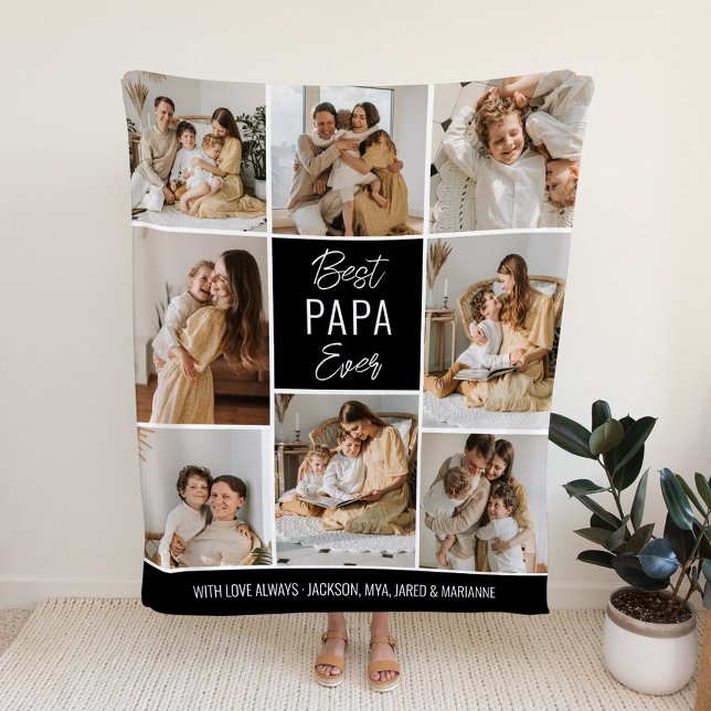 Best PAPA Ever 8 Photo Custom Fleece Blanket (Creator Uploaded)