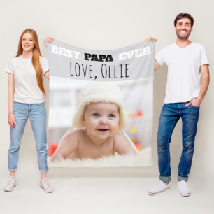 Best Papa Ever Baby Photo Father's Day Fleece Blanket
