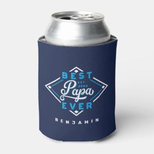 Best Papa Ever Baseball Diamond Name & Monogram Can Cooler