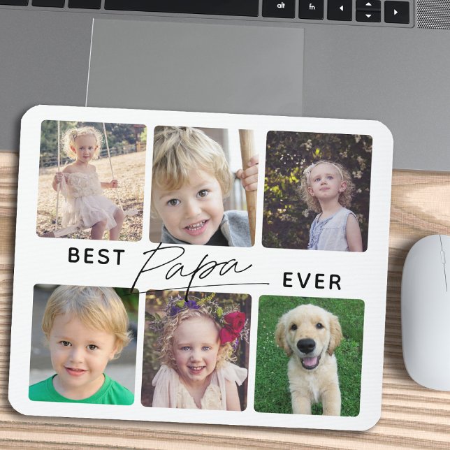 Best Papa Ever Calligraphy 6 Photo Collage Mouse Pad (Creator Uploaded)