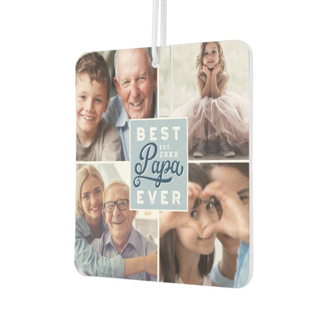 Best Papa Ever Custom Four Photo Family Collage Car Air Freshener (Left)