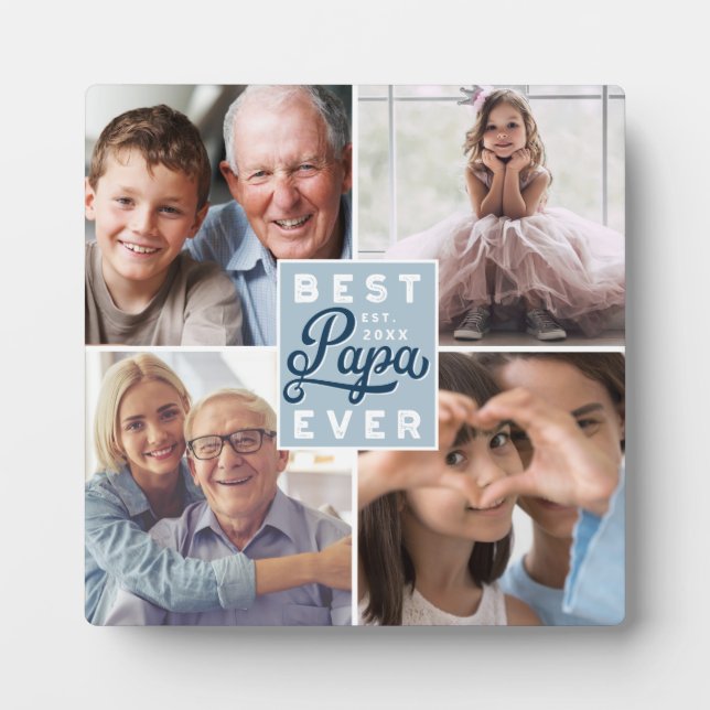 Best Papa Ever Custom Four Photo Family Collage Plaque (Front)