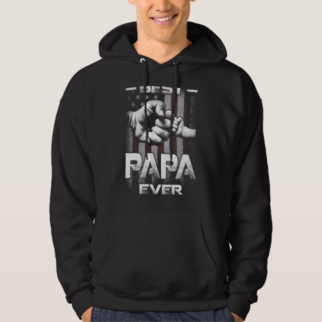 Best Papa Ever Fist bump USA Flag Father's Day Hoodie (Front)