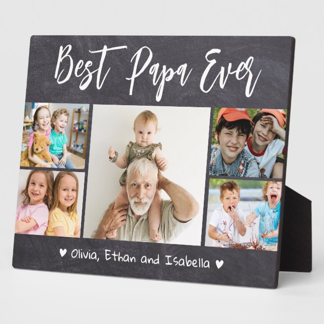 Best Papa Ever Grandkids 5 Photo Chalkboard Plaque (Side)