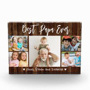 Best Papa Ever Grandkids 5 Picture Collage Wood Photo Block