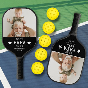 Best Papa Ever Grandpa And Grandkid Name Photo Pickleball Paddle
