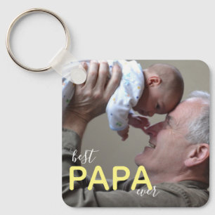 Best Papa Ever Grandpa & Baby Photo Modern Script Key Ring