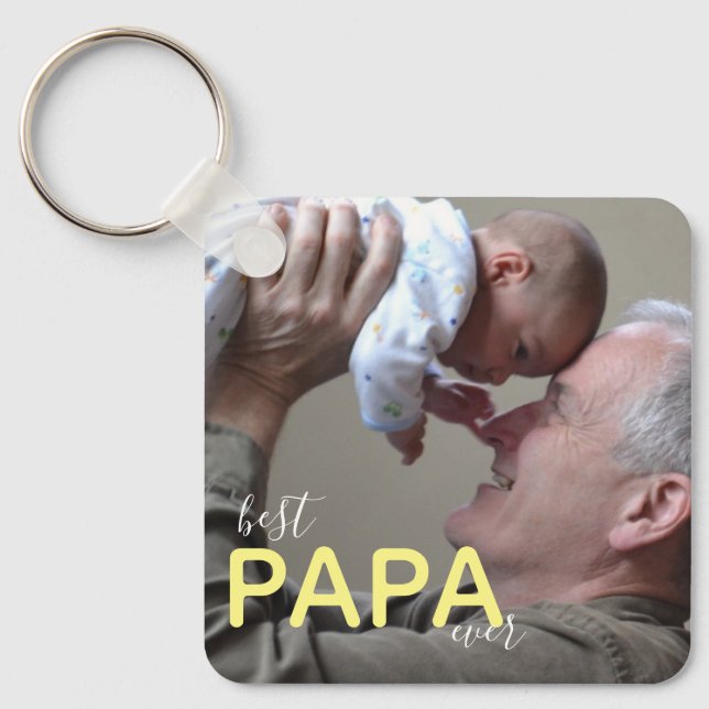 Best Papa Ever Grandpa & Baby Photo Modern Script  Key Ring (Front)