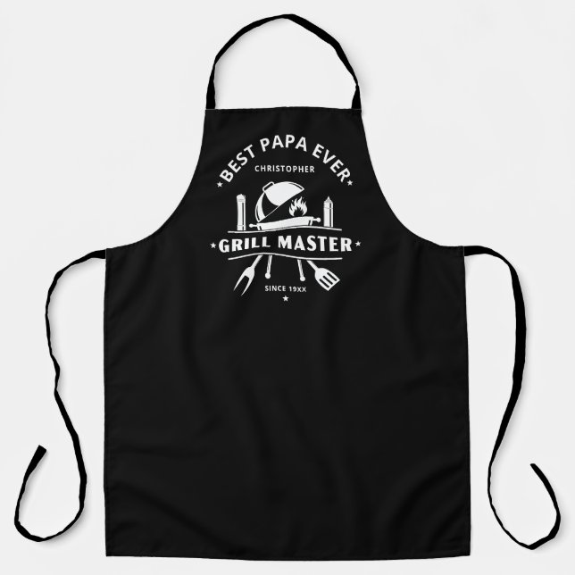 Best Papa Ever Grill Master Black & White Chef Apron (Front)