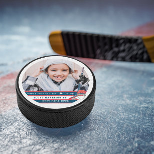 Best Papa Ever   Hand Lettered Photo Hockey Puck
