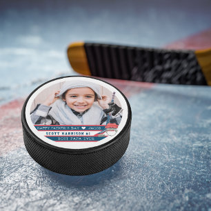 Best Papa Ever   Hand Lettered Photo Hockey Puck