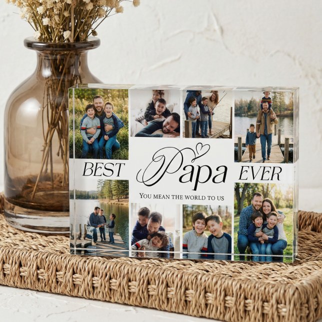 Best Papa Ever Heart Family Photo Collage keepsake Block (Best Papa Ever Heart Family Photo Collage keepsake Block)