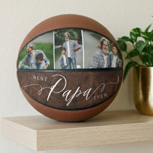 Best Papa Ever Leather Fathers Day Photo Collage Basketball