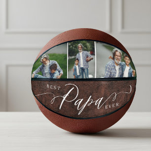 Best Papa Ever Leather Fathers Day Photo Collage Basketball