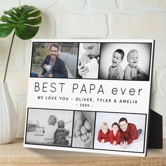 Best Papa Ever Modern 6 Photo Collage Father`s Day Plaque (Creator Uploaded)