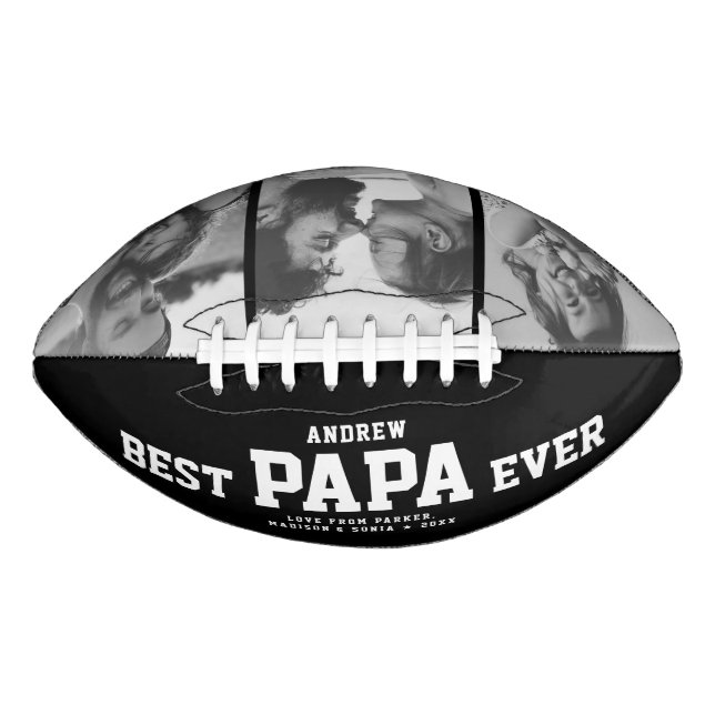 BEST PAPA EVER Modern Cool Black and White Trendy Football (Front)