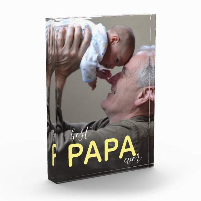 Best Papa Ever Modern Handwriting Grandpa & Baby P Photo Block (Left)