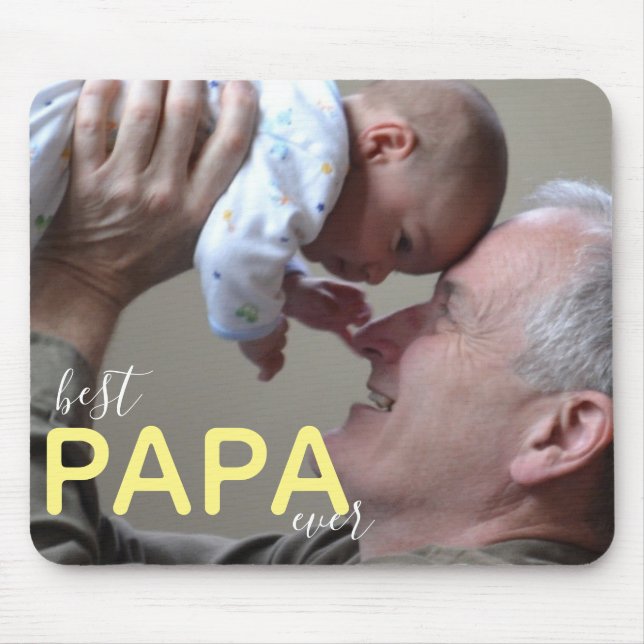Best Papa Ever Modern Script Photo Grandpa & Baby  Mouse Pad (Front)
