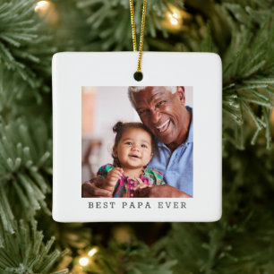 Best Papa Ever Personalized Photo Christmas Simple Ceramic Ornament