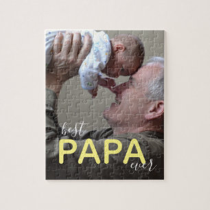 Best Papa Ever Photo Modern Script Grandpa & Baby Jigsaw Puzzle