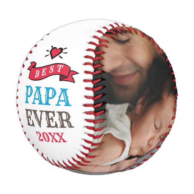 Best Papa Ever Quote Father and Baby Photo Baseball (Angled)
