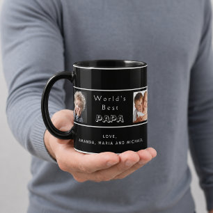 Best papa father family photo collage black mug