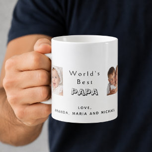 Best papa father family photo collage kids coffee mug