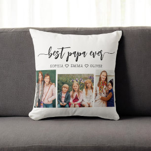 Best Papa Grandpa Grandchildren Photo Collage Cushion