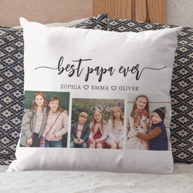 Best Papa Grandpa Grandchildren Photo Collage Cushion (Creator Uploaded)