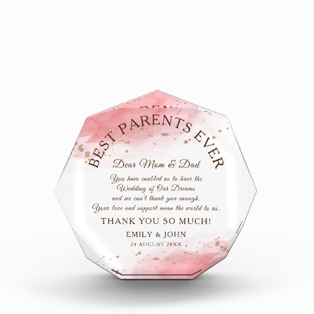 Best Parents Ever Thank You/Coral/Gold Wedding Photo Block (Front)